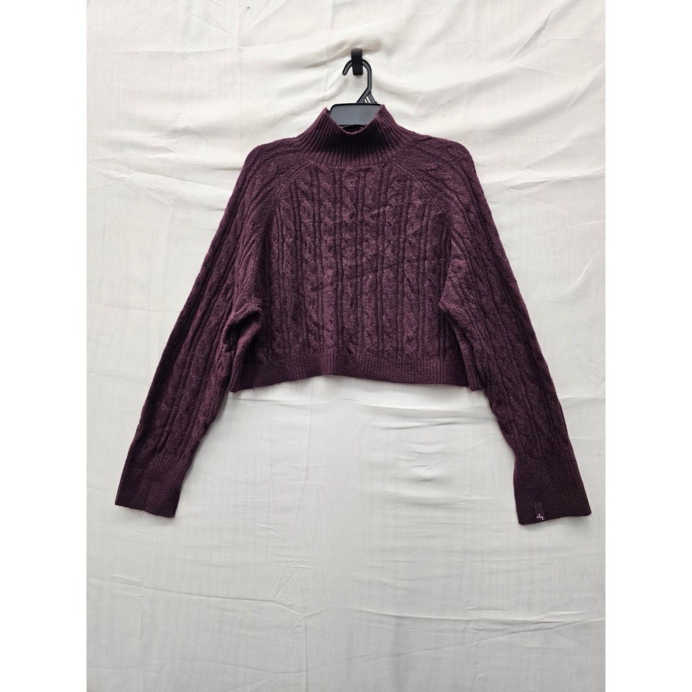 JoyLab Womens Mock Neck Cable Knit Pullover Purple Acrylic Blend Casual Size XS